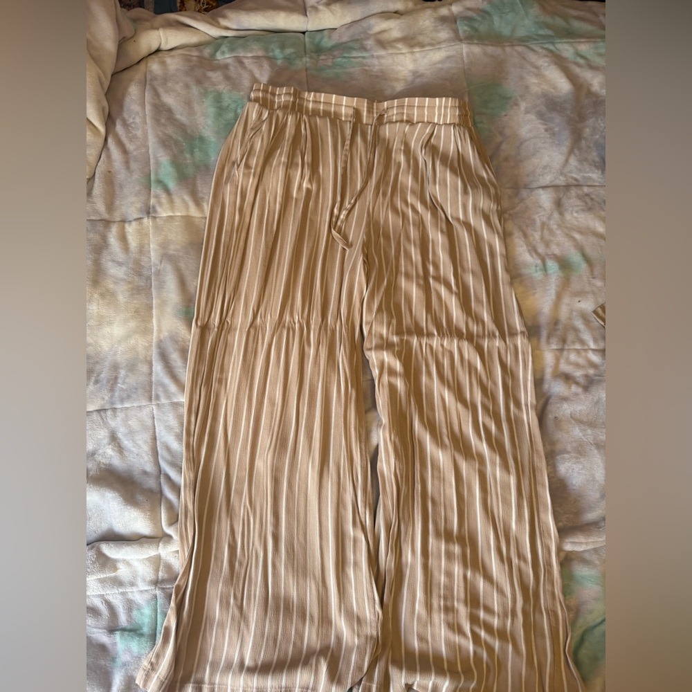 torrid Beige & White Striped Wide-Leg Pull-On Pants